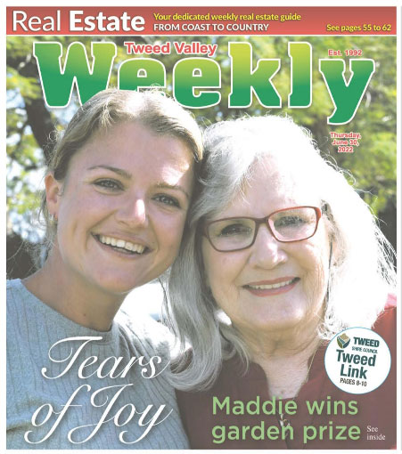 Cover of the Tweed Valley Weekly with the winners of the Early Up $10k garden makeover giveaway